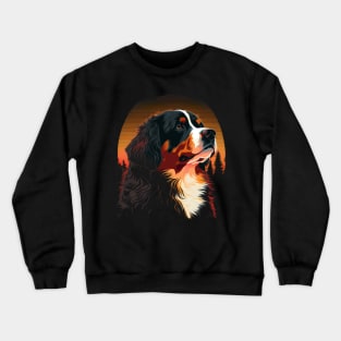 Bernese Mountain Dog Art Print Hiking Orange Sunset Crewneck Sweatshirt